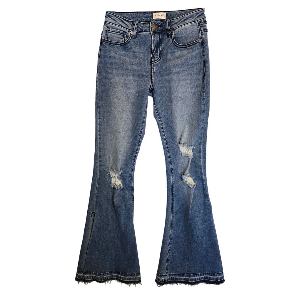 Shyanne Jeans Womens Size 28 Blue Split Flare Leg Frayed Hem Western Festival